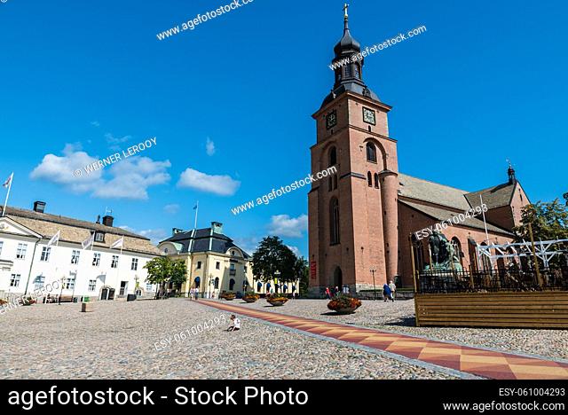 Falun, Dalarna, Sweden - 08 05 2019: View over the town hall and the city square