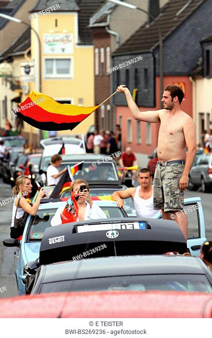 motorcade after German victory against Argentina during the soccer world championship 2010, Germany, North Rhine-Westphalia, Weilerswist