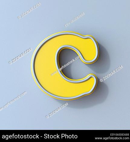 Yellow cartoon font Letter C 3D render illustration isolated on gray background