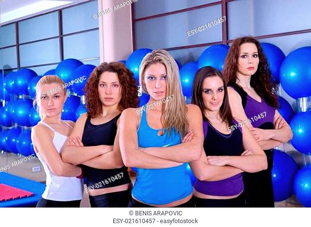 girls team in a fitness center