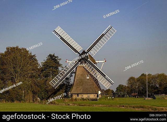 Netherlands, Friesland, Lauversmeer National Park, Windmill built in 1903