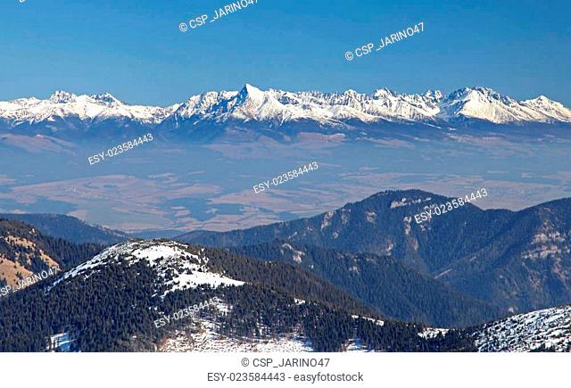 High Tatras mountains from hill Chopok at Low Tatras mountains