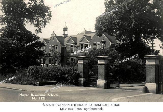 Entrance gates of the Poplar Schools which were established in 1906 between Shenfield and Hutton, near Brentwood, Essex, to house pauper children away from the...