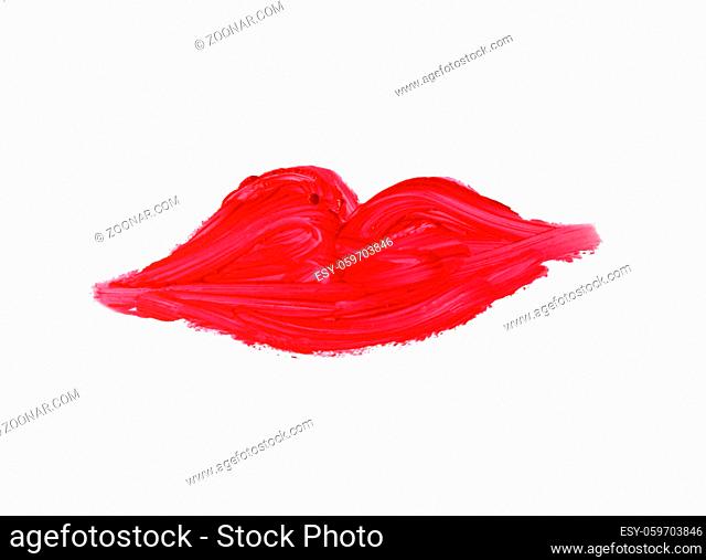 sample of red lipstick in the shape of a kiss on a white background