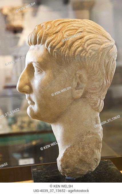 Bust of Drusus Minor aka Drusus II, 13 BC - 23 AD in Museo arqueologico y etnologico, Cordoba, Cordoba Province, Spain. Archeological and Ethnological Museum
