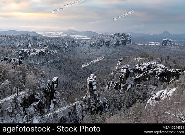 View from the Carolafelsen in the Elbe Sandstone Mountains, Germany