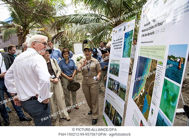 12 February 2019, Colombia, Cartagena: President Frank-Walter Steinmeier is shown around the maritime national park ""Corales del Rosario y de San Bernardo"" on...