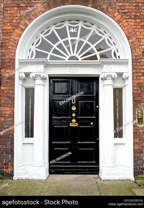 colourful Georgian door in Dublin city, Merrion Square, Ireland in Europe