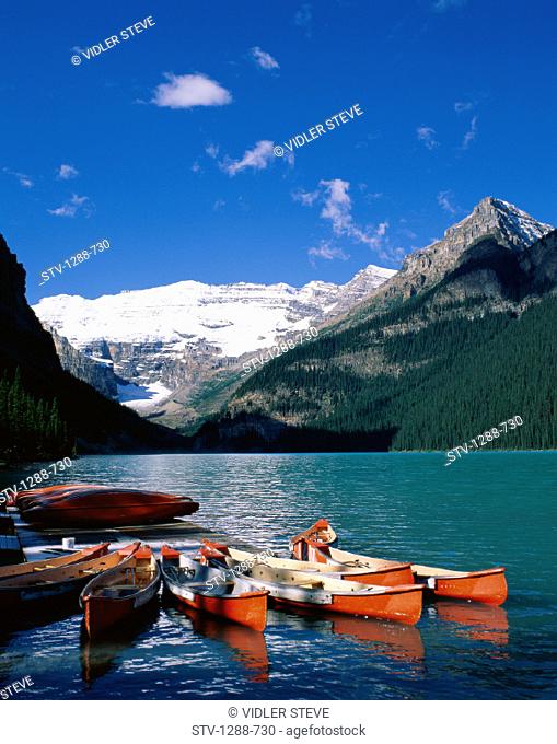 Alberta, Anticipation, Banff, Boats, Canada, North America, Canoes, Clouds, Empty, Holiday, Lake, Landmark, Louise, Mountains, N