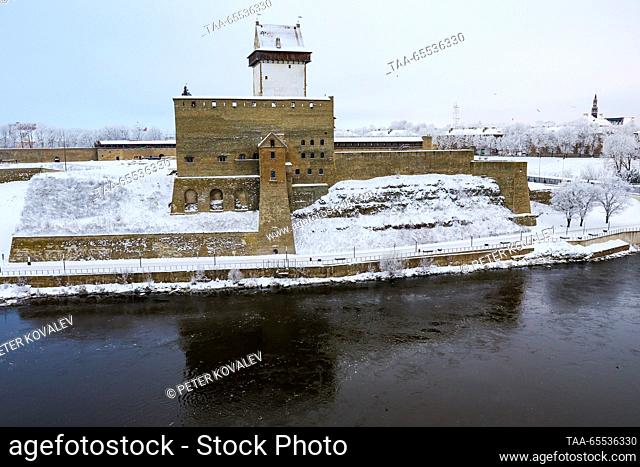 RUSSIA, LENINGRAD REGION - DECEMBER 7, 2023: A view of the Ivangorod Fortress near the Ivangorod crossing point on the Russian-Estonian border