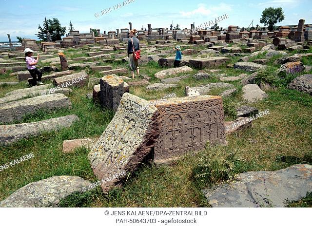 The medieval Noraduz cemetery with its diverse crosses carved in stone in Noraduz, Armenia, 24 June 2014. Photo: Jens Kalaene/dpa - NO WIRE SERVICE | usage...