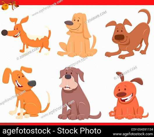 Cartoon Illustration of Cute Dogs or Puppies Pet Animal Characters Set