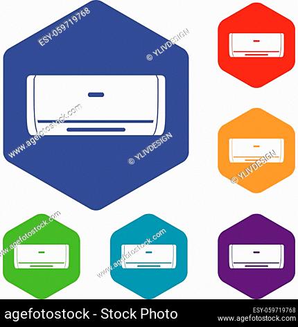 Internal unit air conditioner icons set hexagon isolated vector illustration
