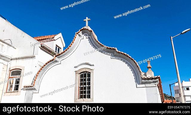 Architecture detail of the Chapel of Misericorde (Capela Da Misericordia) in the city center of Sesimbra, Portugal