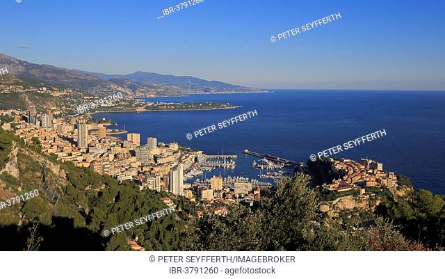 View of the Principality of Monaco, from underneath the Tête du Chien, Mediterranean