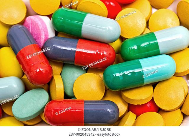 Multi color pills closeup