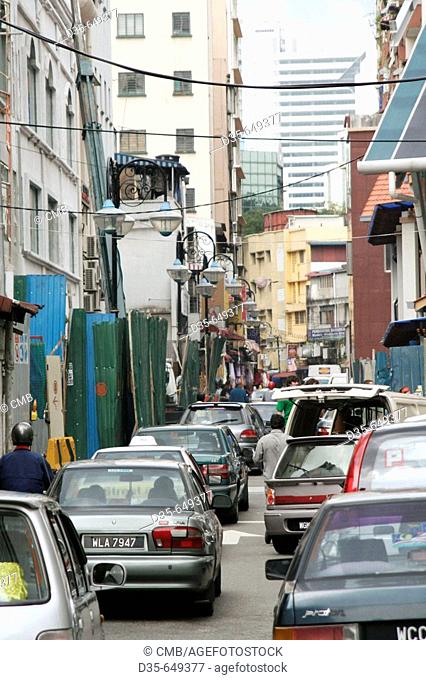 Narrow street with cars, Laluan Sehala, Kuala Lumpur, Selangor, Malaysia, Asia