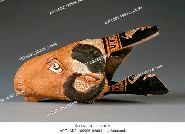 Attic Red-Figure Dimidiated Rhyton; Athens, Greece; about 450 - 425 B.C; Terracotta; 18.4 cm (7 1, 4 in.)