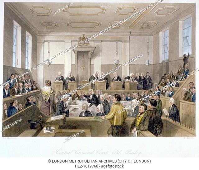Inside the Central Criminal Court, Old Bailey, with a court in session, City of London, 1840