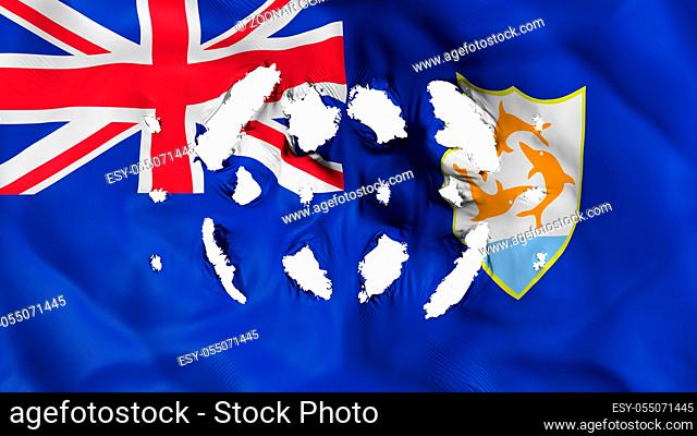 Anguilla flag with a small holes, white background, 3d rendering