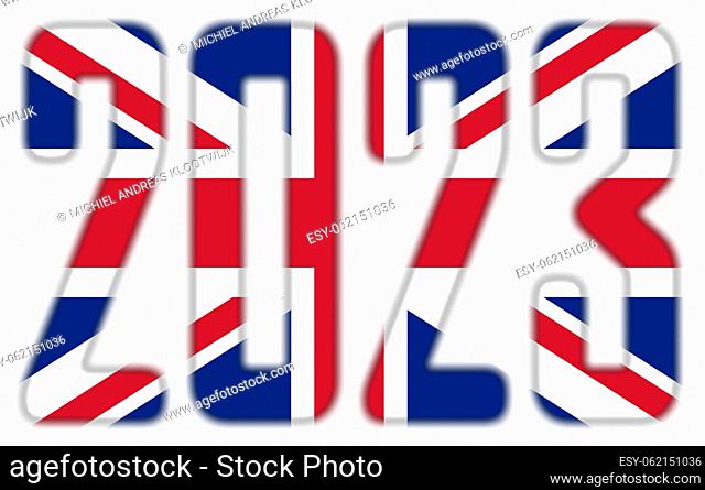 2023, isolated on white - With the Flag of the United Kingdom