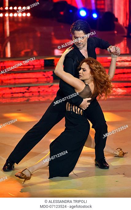 The Italian actor Ettore Bassi with his dance teacher Alessandra Tripoli second finishers during the final episode of the show Ballando Con Le Stelle auditorium...