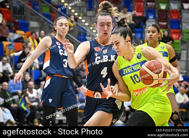L-R Marina Mabrey (Mersin) and Marie Conde (Praha) in action during the Women's Basketball European League, Group B, 7th round