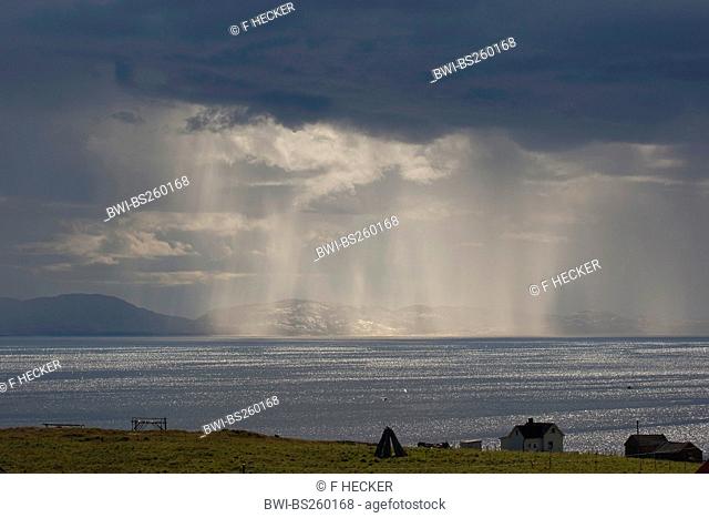 rain over the sea, Norway, Norway, Varanger Peninsula, Ekkeroy