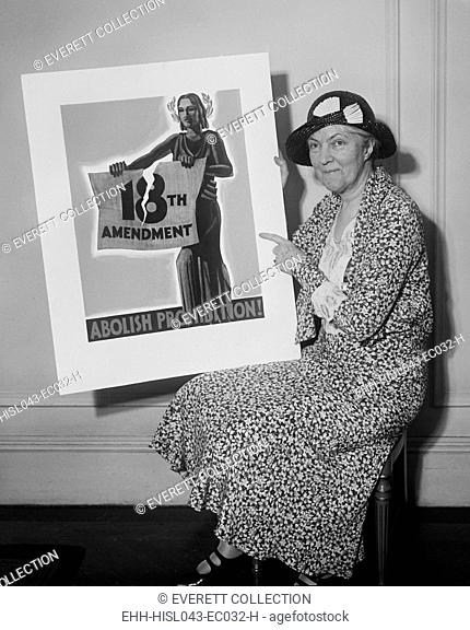 Woman holding a 1931 poster 'Abolish Prohibition!' In 1933 state conventions ratified the Twenty-first Amendment, which repealed Prohibition (BSLOC-2016-8-74)