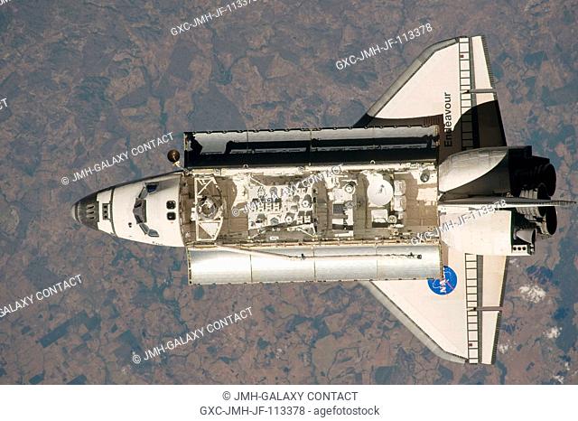 This view of the Space Shuttle Endeavour was one of a series provided by an Expedition 20 crewmember prior to and during a survey of the approaching vehicle...