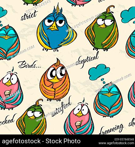 Seamless texture with funny birds. Vector illustration EPS8