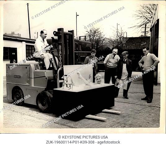 1956 - 'Lifting the Lady' - New Style. Studio transportation simplified:The studio staff at Southall, Middlesex, had a great surprise when they saw lovely model...