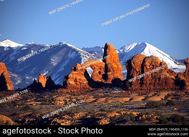 North Window and La Sal Mountains Arches National Park Southern Utah USA