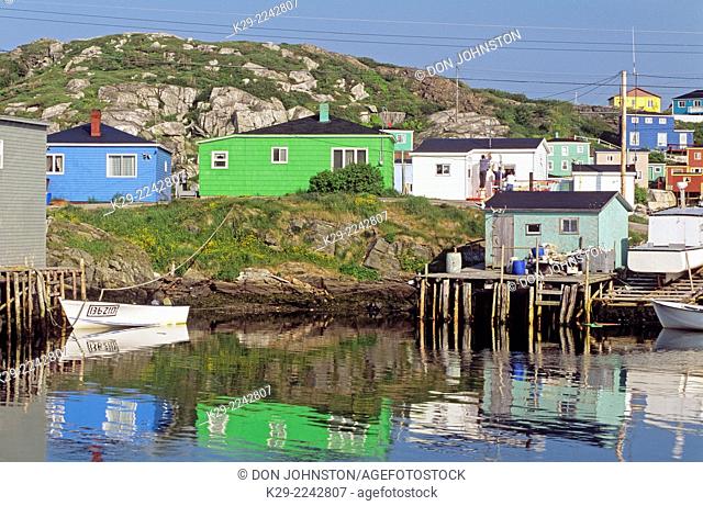 Typical fishing village- Harbour, boats, fish shanties and piers, Rose Blanche, NL, Canada
