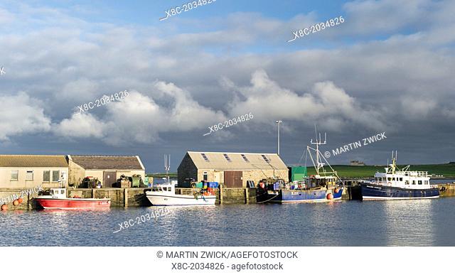 Pierowall harbour, the main village on Westray, a small island in the Orkney archipelago. europe, central europe, northern europe, united kingdom, great britain