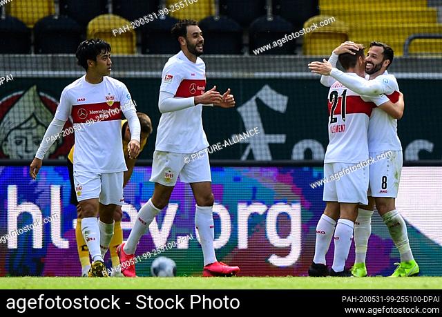 31 May 2020, Saxony, Dresden: Football: 2nd Bundesliga, Dynamo Dresden - VfB Stuttgart, 29th matchday at the Rudolf Harbig Stadium