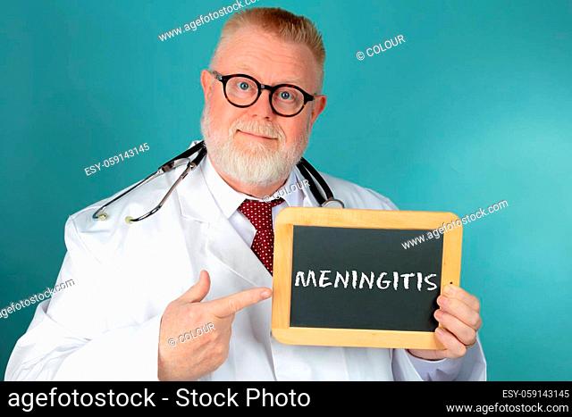 Doctor with eyeglasses holding blank chalkboard on blue background