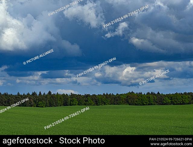 23 May 2021, Brandenburg, Treplin: Dark rain clouds drift across the landscape. Photo: Patrick Pleul/dpa-Zentralbild/ZB. - Treplin/Brandenburg/Germany