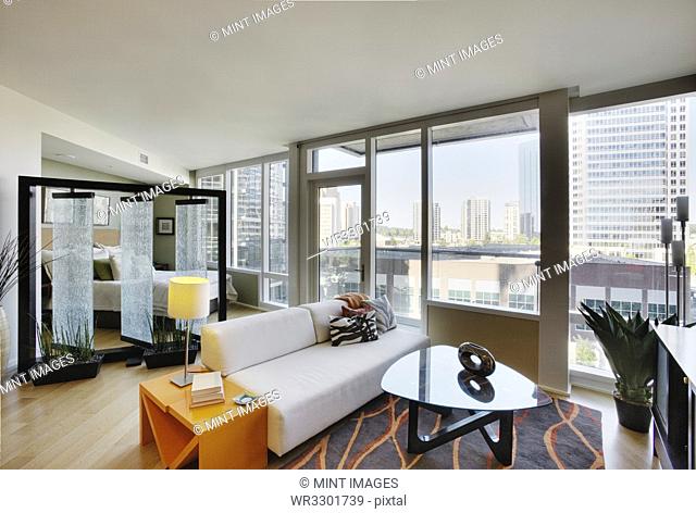 Living room in luxury highrise apartment