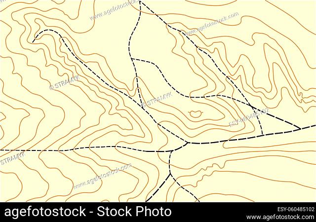Abstract vector topographic map with isolines in brown colors