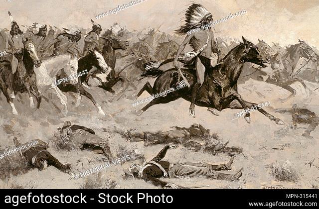 Author: Frederic Remington. Rushing Red Lodges Passed through the Line - c. 1900 - Frederic Remington American, 1861 - 1909. Oil on canvas