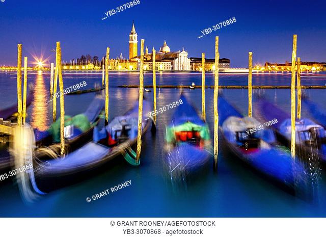 Gondolas Moored Off St Markâ. . s Square, Venice, Italy