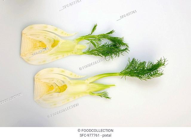 Two slices of fennel with leaves