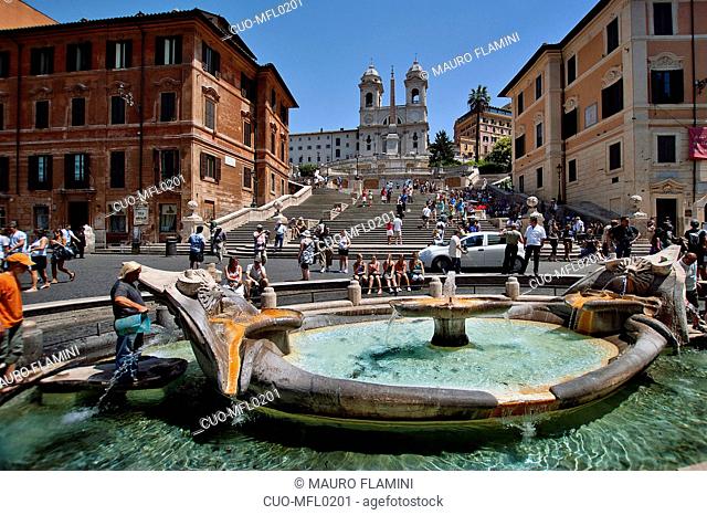 Piazza di Spagna square, Barcaccia fountain, Rome, Lazio, Italy, Europe