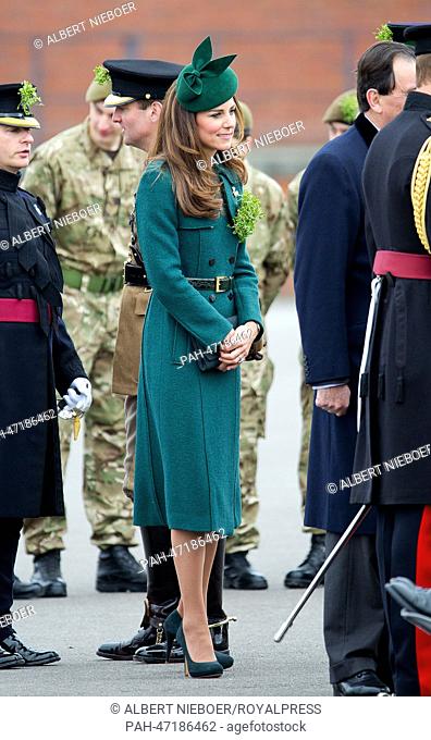 Britains Duchess Catherine is guest of honour at this year-s Irish Guards- St Patrick-s Day Parade in Aldershot, Great Britain, 17 March 2014