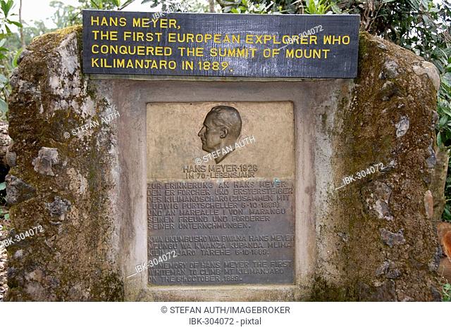 Memorial plate for mountaineer Hans Meyer Marangu Route Kilimanjaro Tanzania