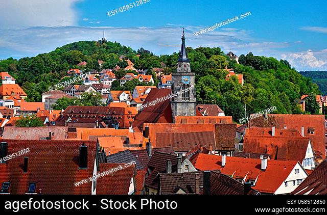 Tübingen, Altstadt mit Stiftskirche und Österberg, old city, old quarter, historic city, old downtown