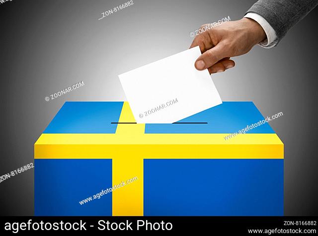 Ballot box painted into national flag colors - Sweden