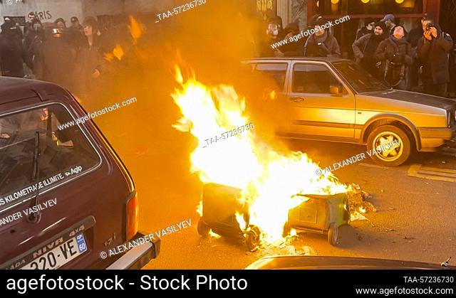 FRANCE, PARIS - FEBRUARY 7, 2023: Disorders during a mass protest staged by trade unions against the controversial pension reform proposed by the French...