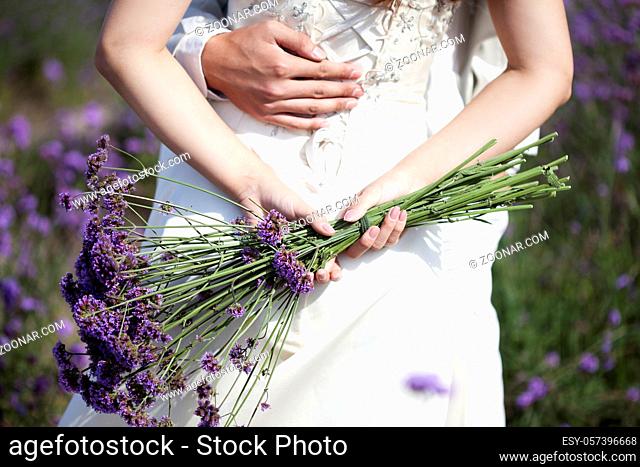 Romantic Lavender wedding couple high quality photo